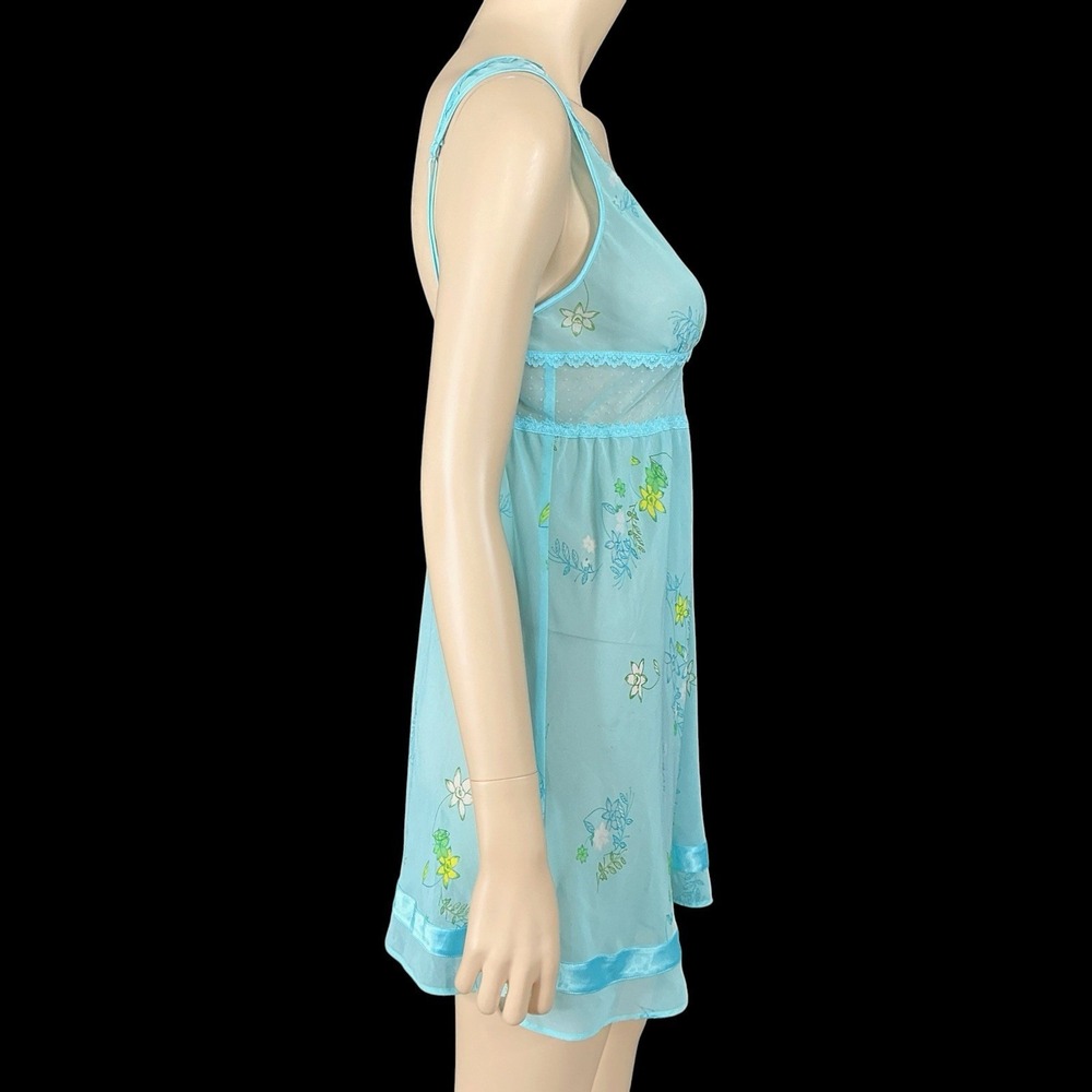 Victorias Secret Women Small Blue Turquoise Lace Trim Chiffon Babydoll Nightie - Picture 4 of 7